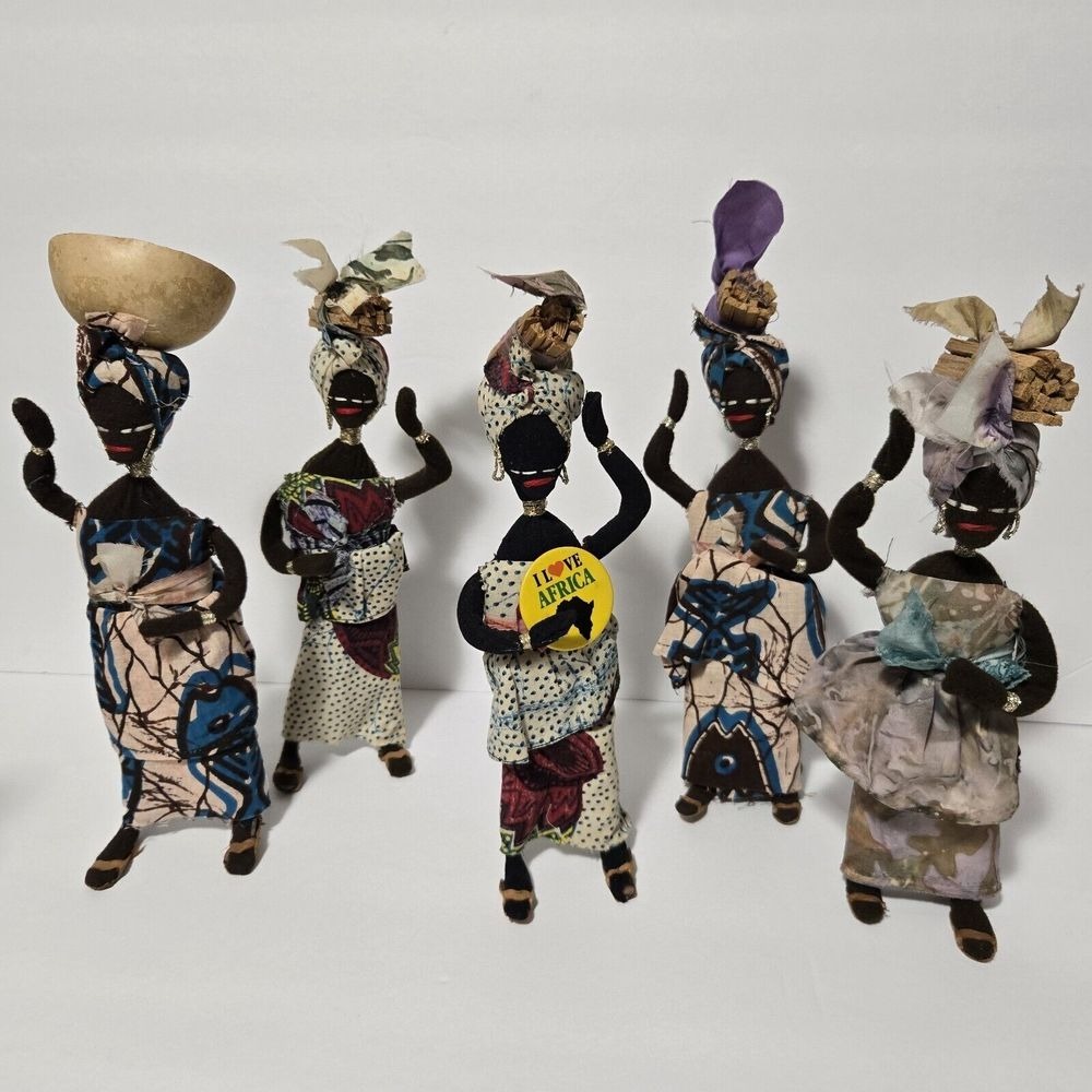Handmade Dolls RARE Set Of 5 Cloth Bodies‎ Embroidered